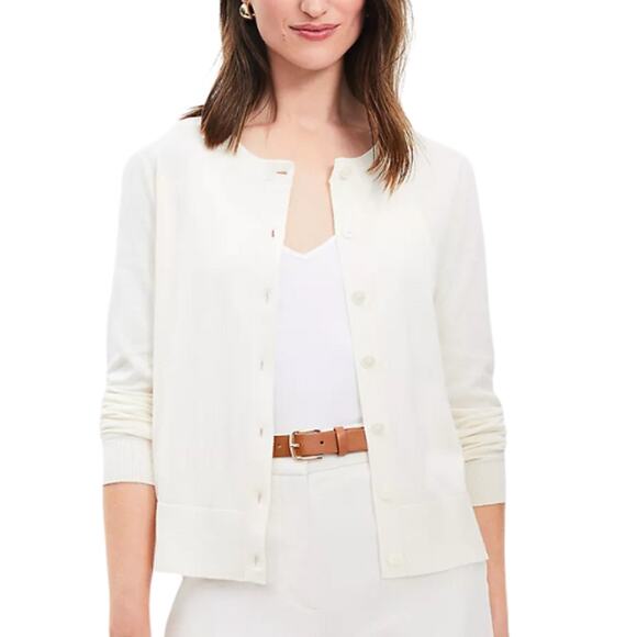 Banana Republic Stretch Cotton Button-Down Cardigan in Ivory EUC Size XL - Picture 1 of 3